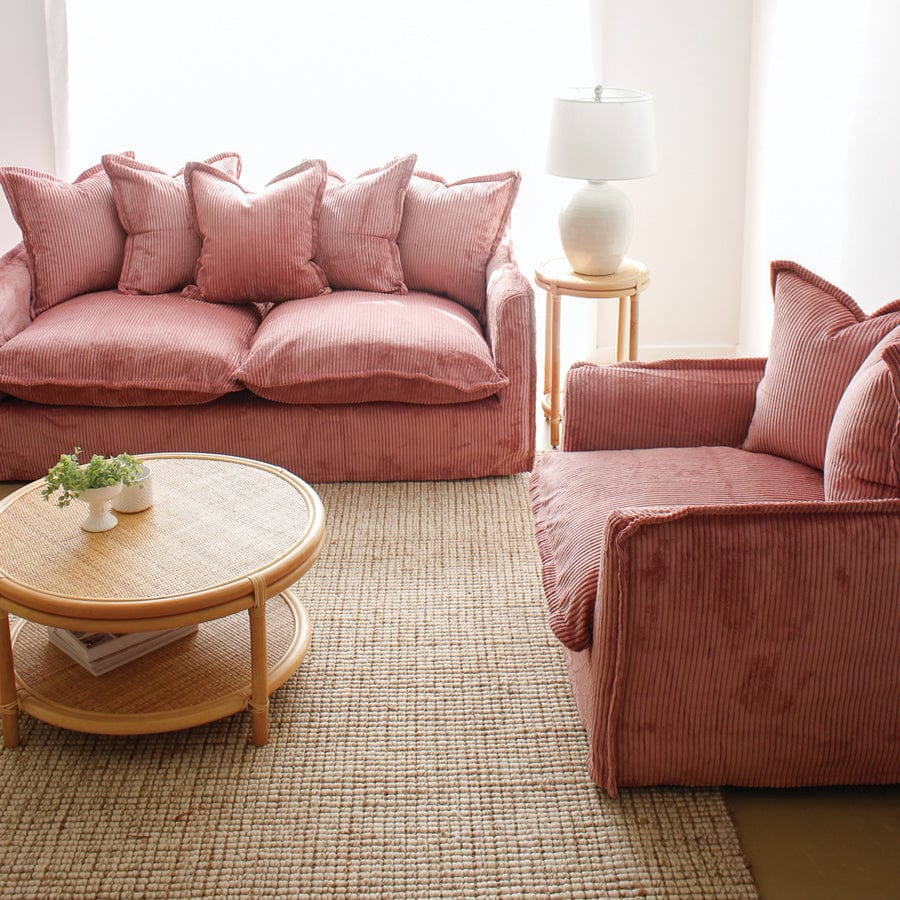 The Cloud 2 Seater Sofa with Blush Corduroy Slipcover By Black Mango