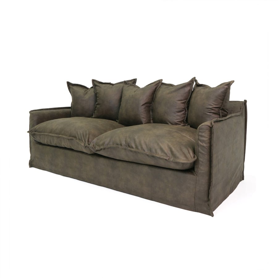 The Cloud 2 Seater Sofa with Brunswick Leatherette Slipcover By Black Mango Interiors