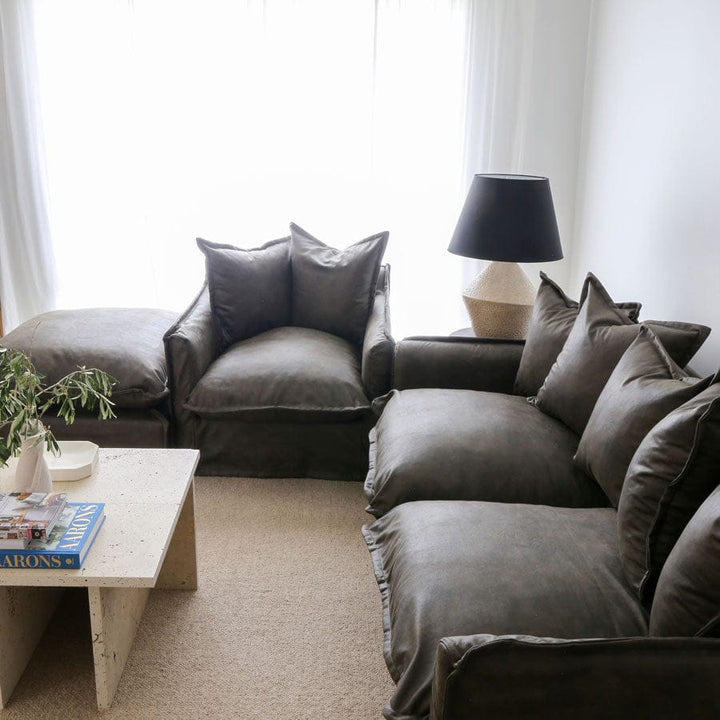 The Cloud 2 Seater Sofa with Brunswick Leatherette Slipcover By Black Mango Interiors