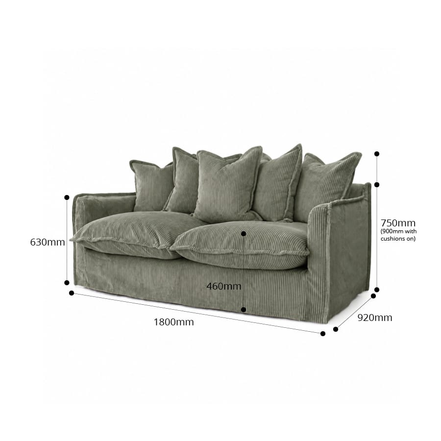 The Cloud 2 Seater Sofa with Eucalyptus Corduroy Slipcover By Black Mango Interiors
