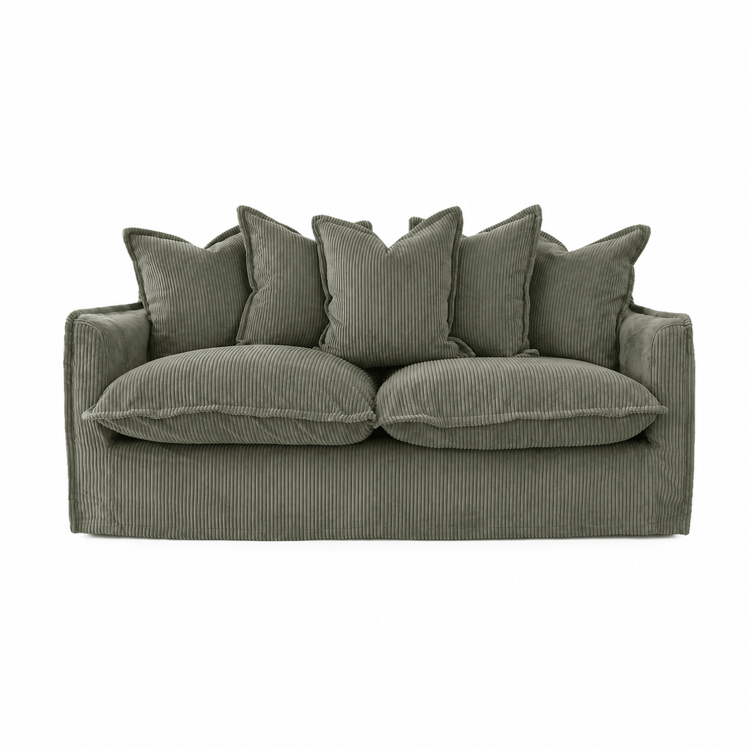 The Cloud 2 Seater Sofa with Eucalyptus Corduroy Slipcover By Black Mango Interiors