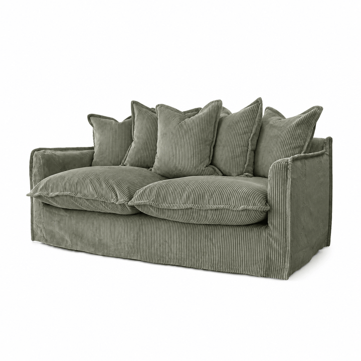 The Cloud 2 Seater Sofa with Eucalyptus Corduroy Slipcover By Black Mango Interiors