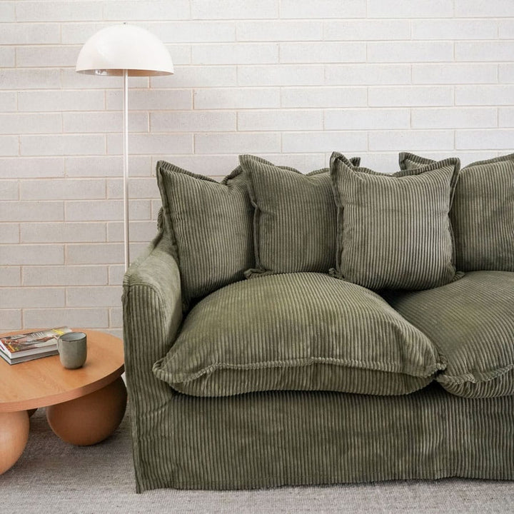 The Cloud 2 Seater Sofa with Eucalyptus Corduroy Slipcover By Black Mango Interiors