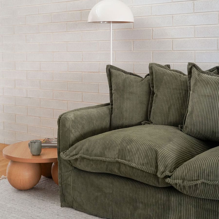 The Cloud 2 Seater Sofa with Eucalyptus Corduroy Slipcover By Black Mango Interiors