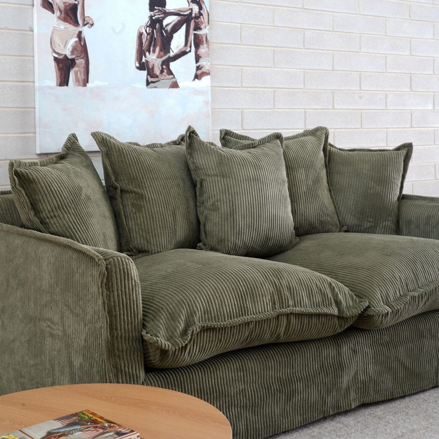 The Cloud 2 Seater Sofa with Eucalyptus Corduroy Slipcover By Black Mango Interiors