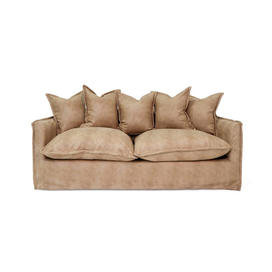 The Cloud 2 Seater Sofa with Fawn Leatherette Slipcover By Black Mango Interiors