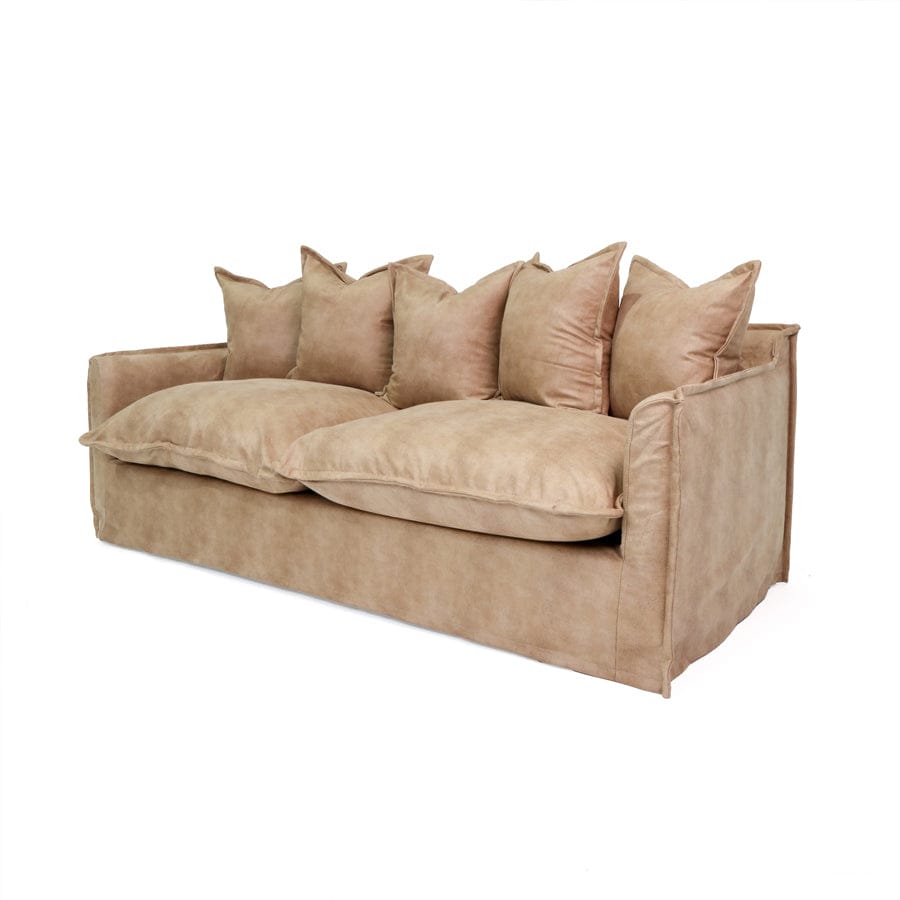 The Cloud 2 Seater Sofa with Fawn Leatherette Slipcover By Black Mango Interiors