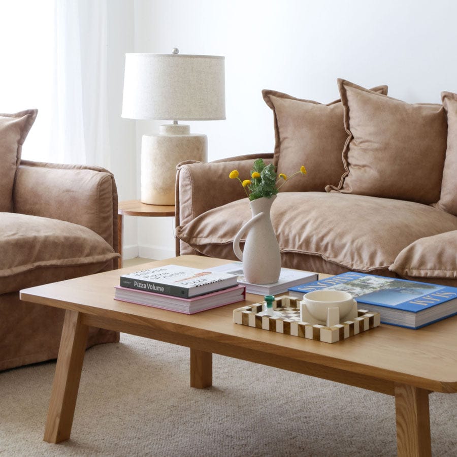 The Cloud 2 Seater Sofa with Fawn Leatherette Slipcover By Black Mango Interiors