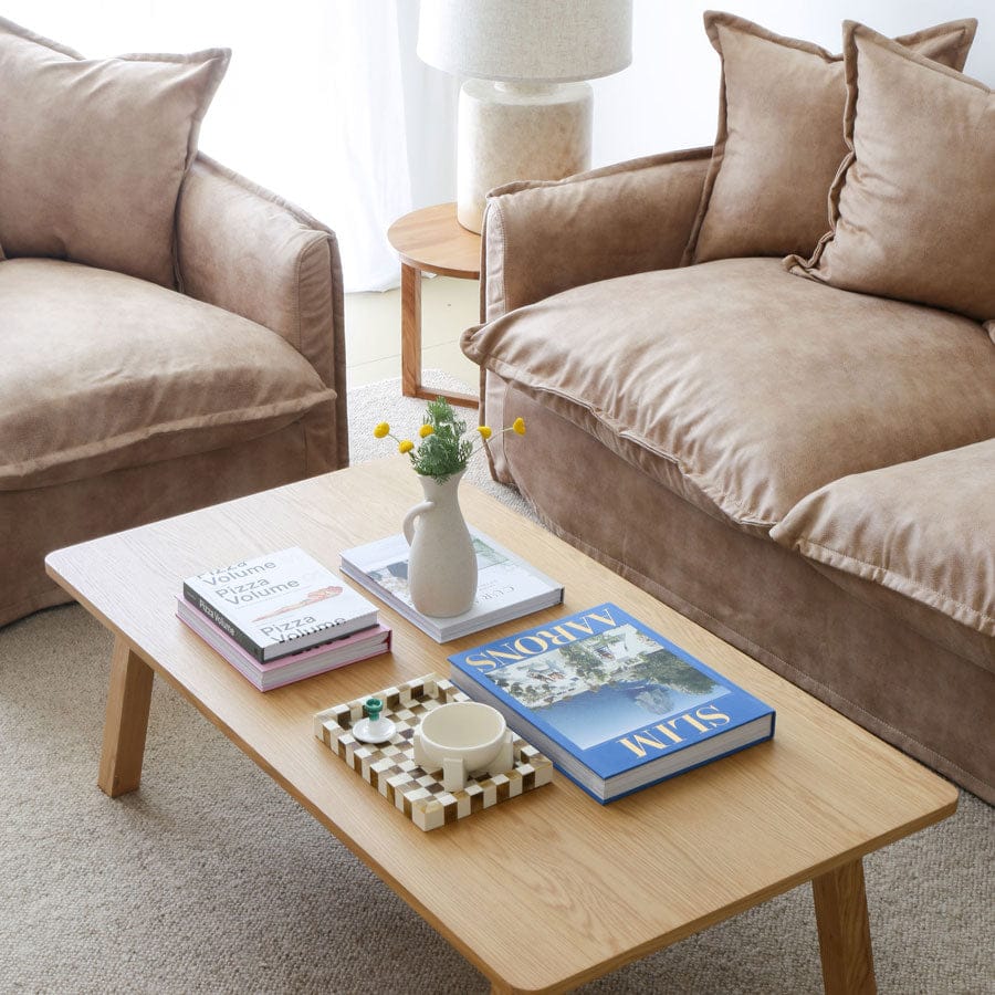 The Cloud 2 Seater Sofa with Fawn Leatherette Slipcover By Black Mango Interiors