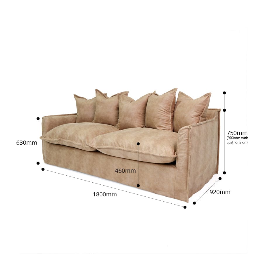 The Cloud 2 Seater Sofa with Fawn Leatherette Slipcover By Black Mango Interiors