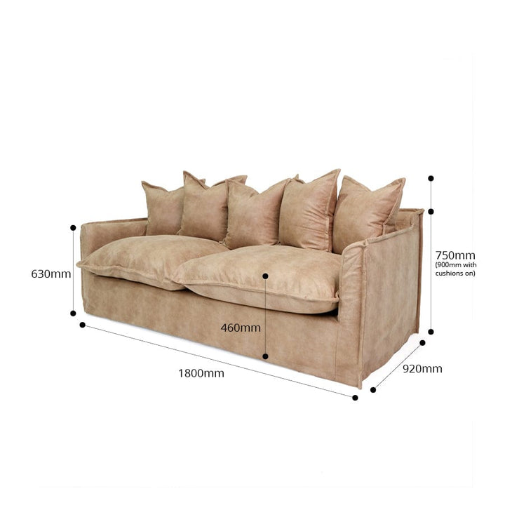 The Cloud 2 Seater Sofa with Fawn Leatherette Slipcover By Black Mango Interiors