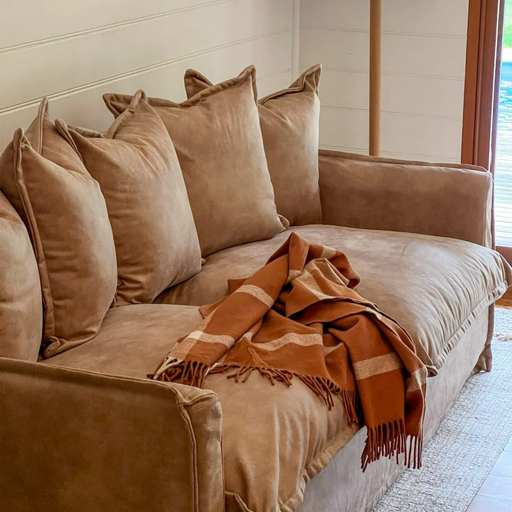 The Cloud 2 Seater Sofa with Fawn Leatherette Slipcover By Black Mango Interiors