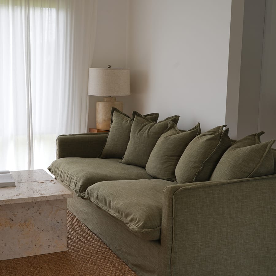 The Cloud 2 Seater Sofa with Olive Slipcover By Black Mango Interiors