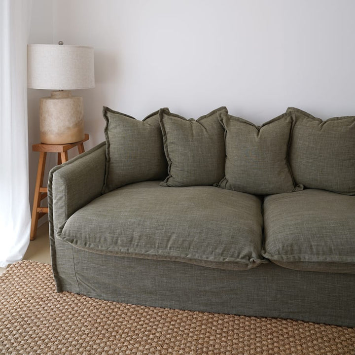 The Cloud 2 Seater Sofa with Olive Slipcover By Black Mango Interiors