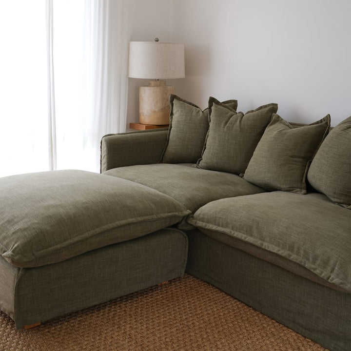 The Cloud 2 Seater Sofa with Olive Slipcover By Black Mango Interiors
