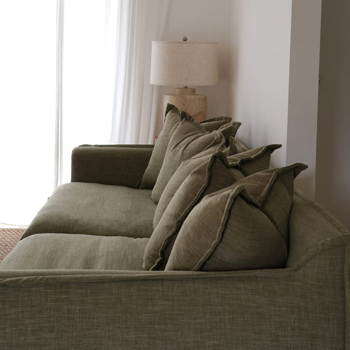 The Cloud 2 Seater Sofa with Olive Slipcover By Black Mango Interiors