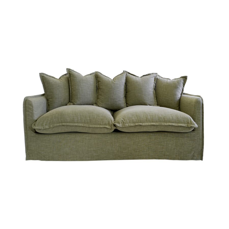 The Cloud 2 Seater Sofa with Olive Slipcover By Black Mango Interiors