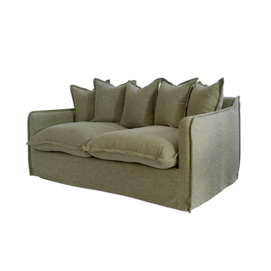 The Cloud 2 Seater Sofa with Olive Slipcover By Black Mango Interiors