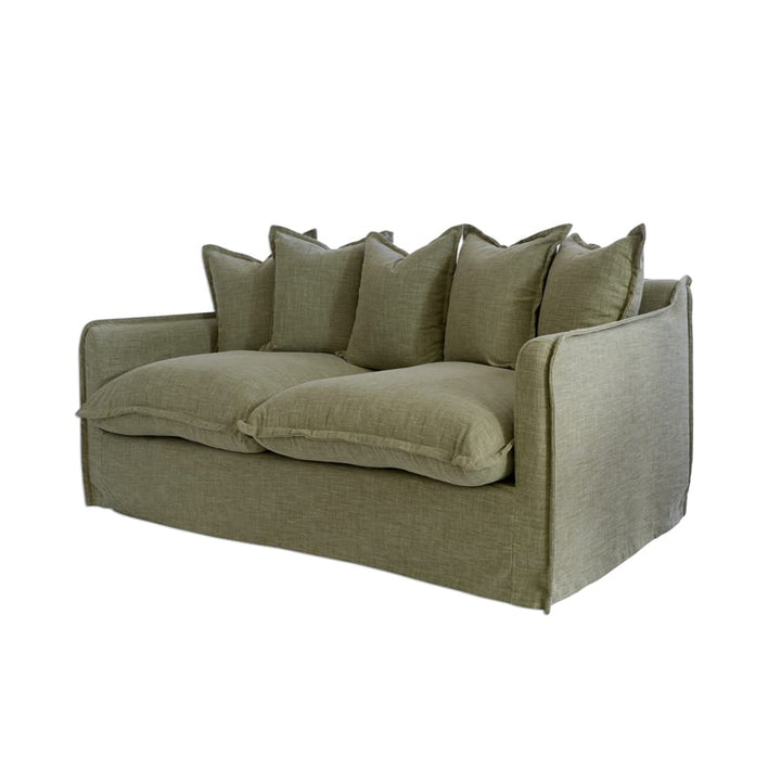 The Cloud 2 Seater Sofa with Olive Slipcover By Black Mango Interiors