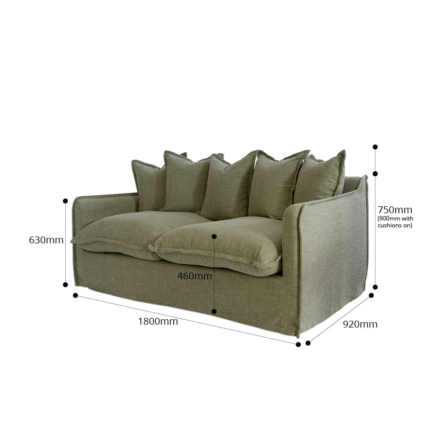 The Cloud 2 Seater Sofa with Olive Slipcover By Black Mango Interiors