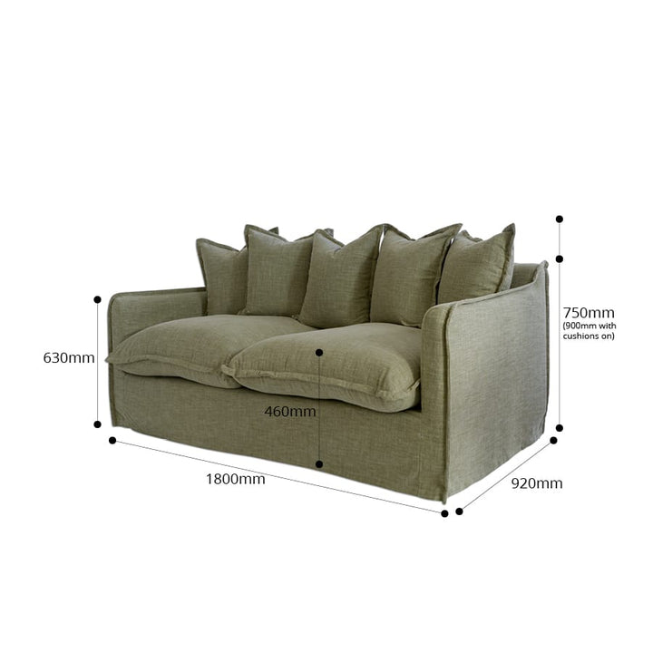The Cloud 2 Seater Sofa with Olive Slipcover By Black Mango Interiors