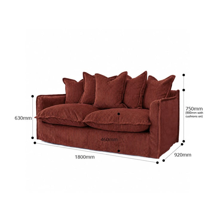 The Cloud 2 Seater Sofa with Rust Corduroy Slipcover By Black Mango Interiors