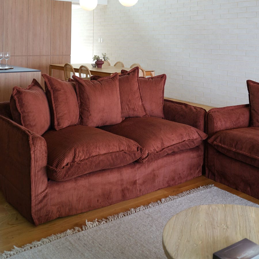 The Cloud 2 Seater Sofa with Rust Corduroy Slipcover By Black Mango Interiors
