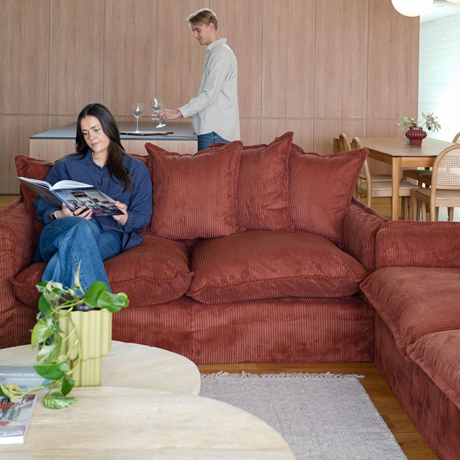 The Cloud 2 Seater Sofa with Rust Corduroy Slipcover By Black Mango Interiors