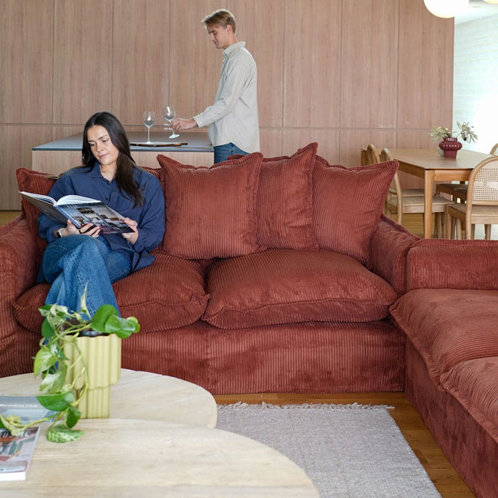 The Cloud 2 Seater Sofa with Rust Corduroy Slipcover By Black Mango Interiors