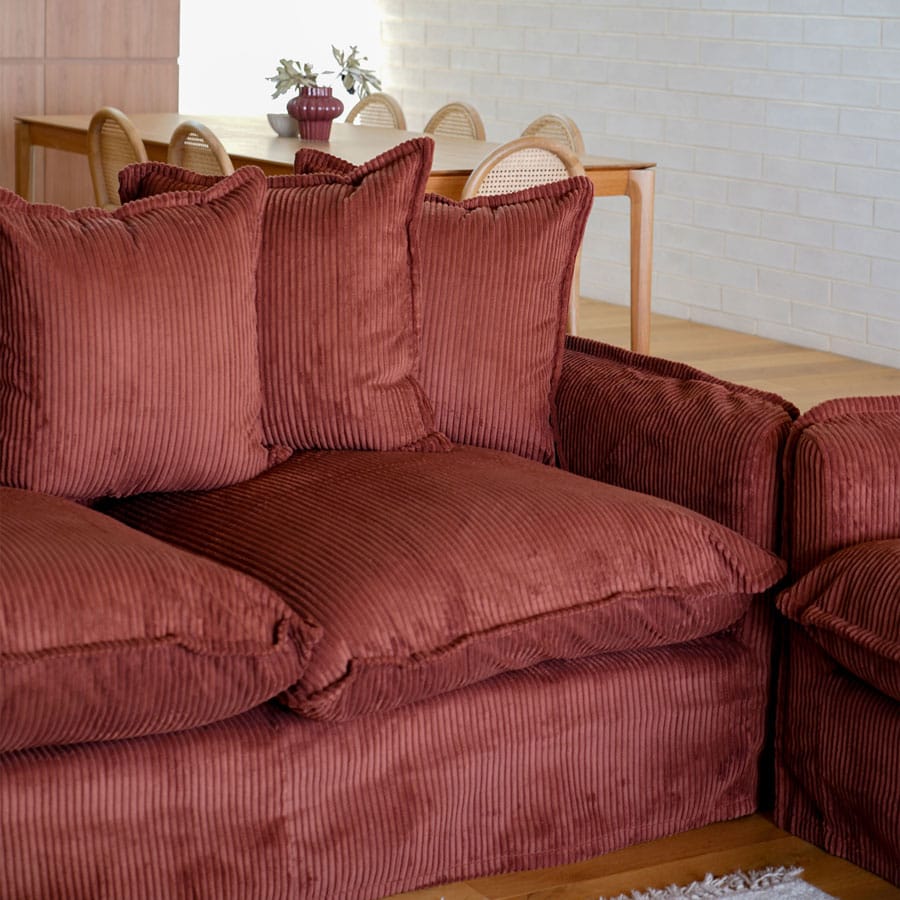 The Cloud 2 Seater Sofa with Rust Corduroy Slipcover By Black Mango Interiors