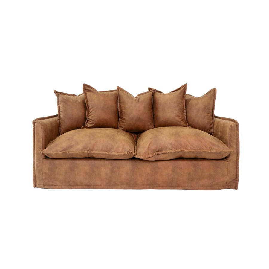 The Cloud 2 Seater Sofa with Tan Leatherette Slipcover By Black Mango Interiors
