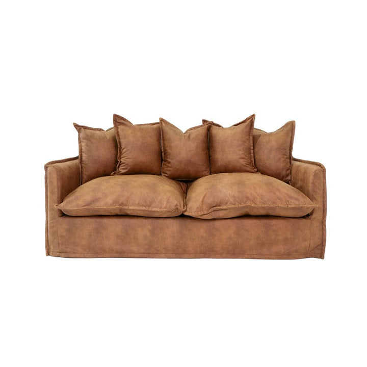 The Cloud 2 Seater Sofa with Tan Leatherette Slipcover By Black Mango Interiors