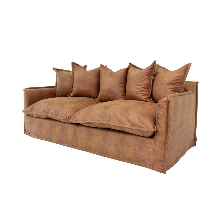 The Cloud 2 Seater Sofa with Tan Leatherette Slipcover By Black Mango Interiors