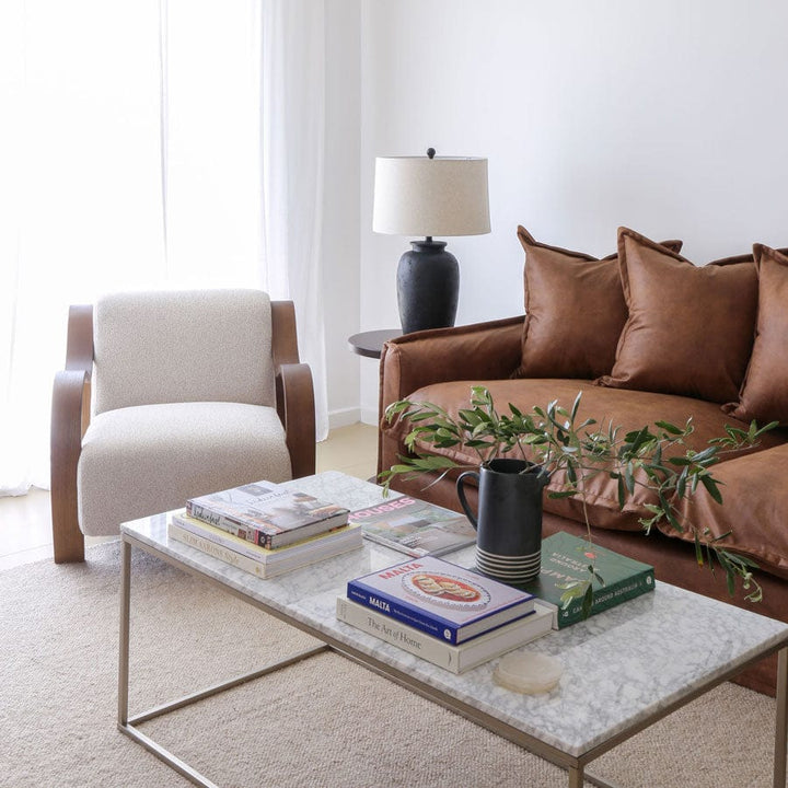 The Cloud 2 Seater Sofa with Tan Leatherette Slipcover By Black Mango Interiors