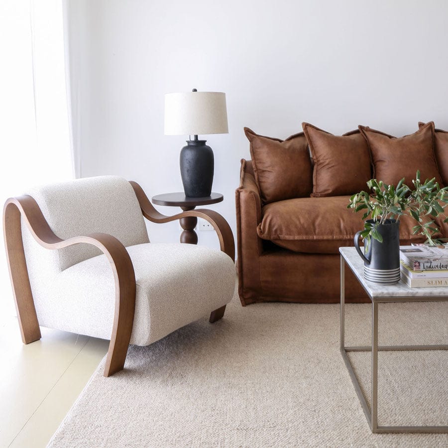 The Cloud 2 Seater Sofa with Tan Leatherette Slipcover By Black Mango Interiors