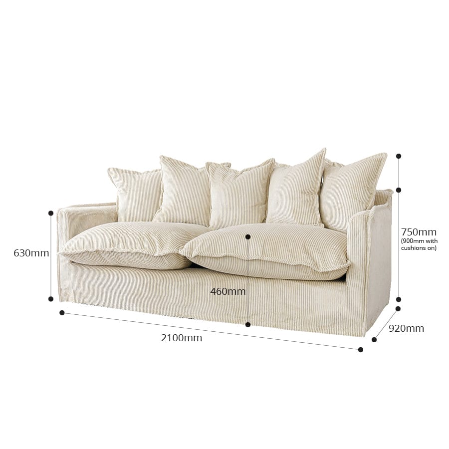 The Cloud 3 Seater Sofa with Almond Corduroy Slipcover By Black Mango