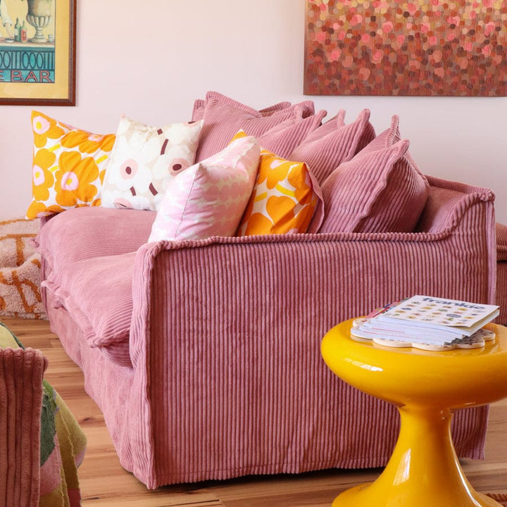 The Cloud 3 Seater Sofa with Blush Corduroy Slipcover By Black Mango Interiors