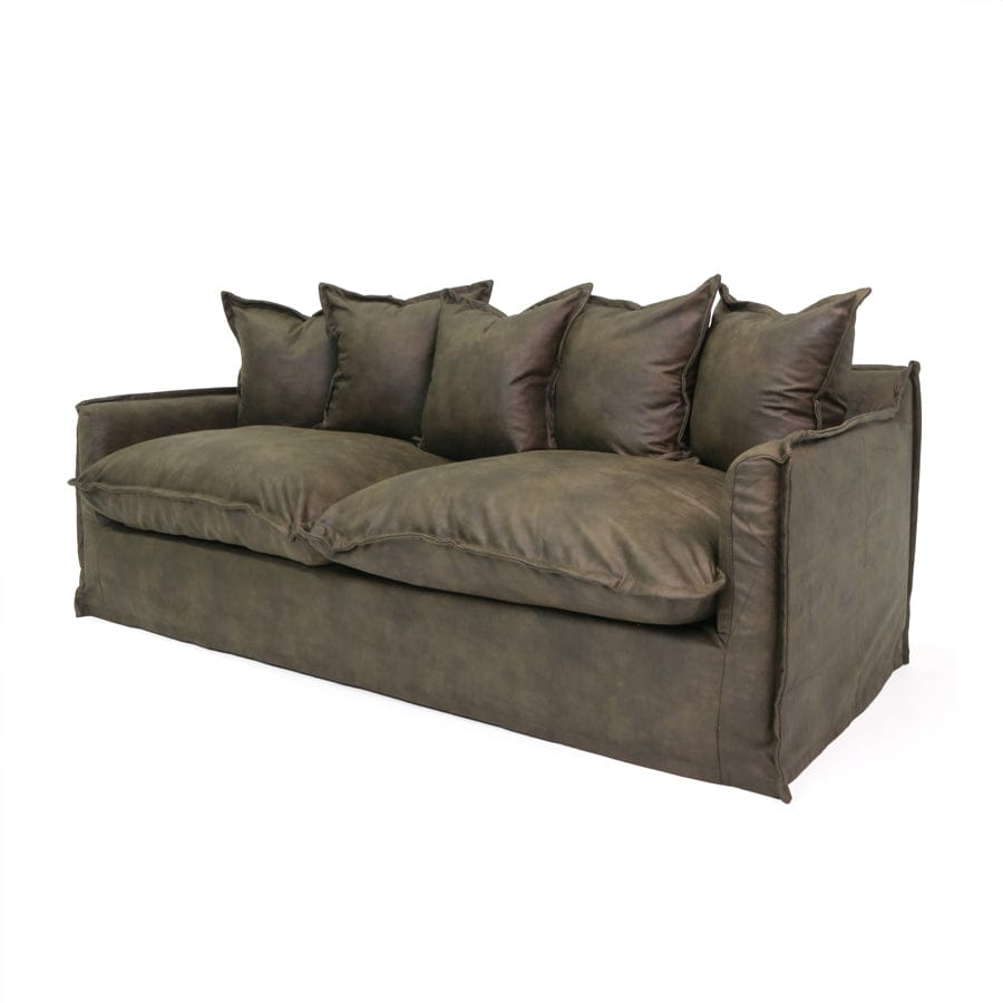 The Cloud 3 Seater Sofa with Brunswick Leatherette Slipcover By Black Mango Interiors