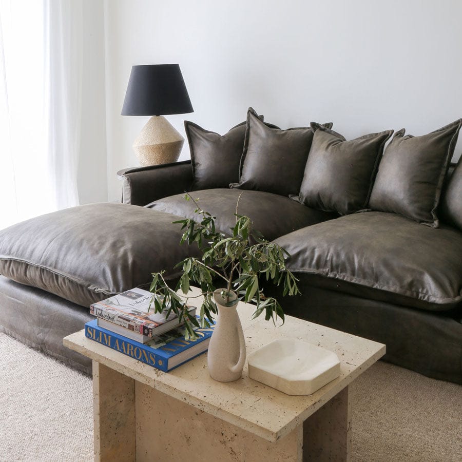 The Cloud 3 Seater Sofa with Brunswick Leatherette Slipcover By Black Mango Interiors