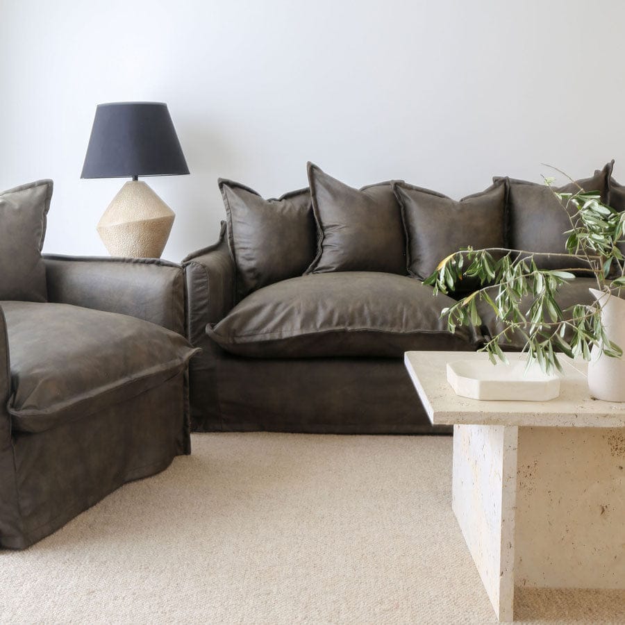 The Cloud 3 Seater Sofa with Brunswick Leatherette Slipcover By Black Mango Interiors