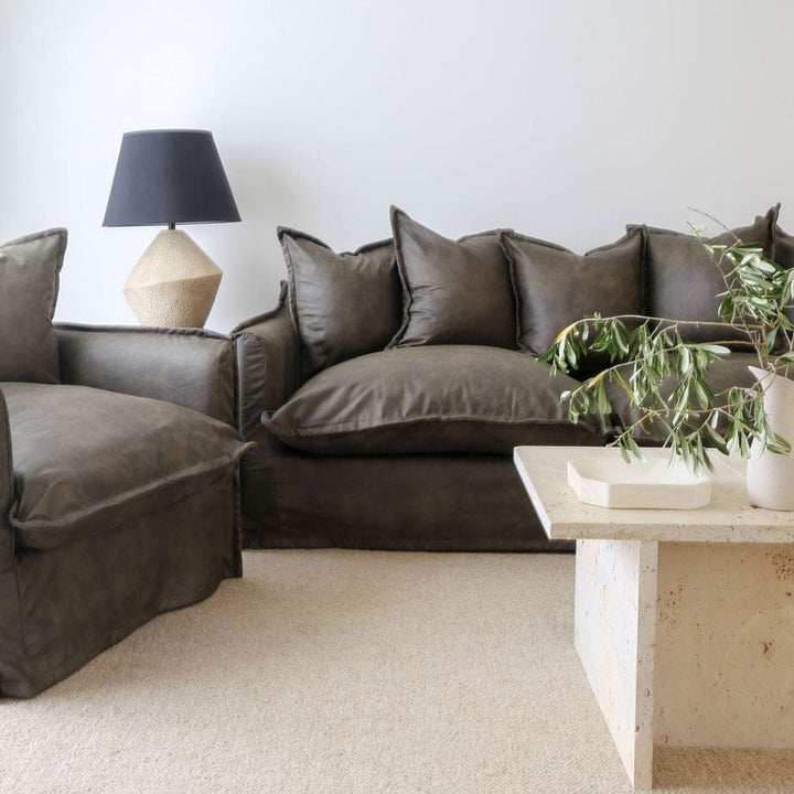 The Cloud 3 Seater Sofa with Brunswick Leatherette Slipcover By Black Mango Interiors