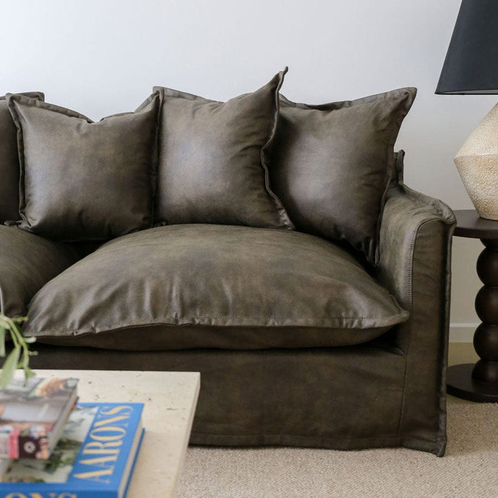 The Cloud 3 Seater Sofa with Brunswick Leatherette Slipcover By Black Mango Interiors