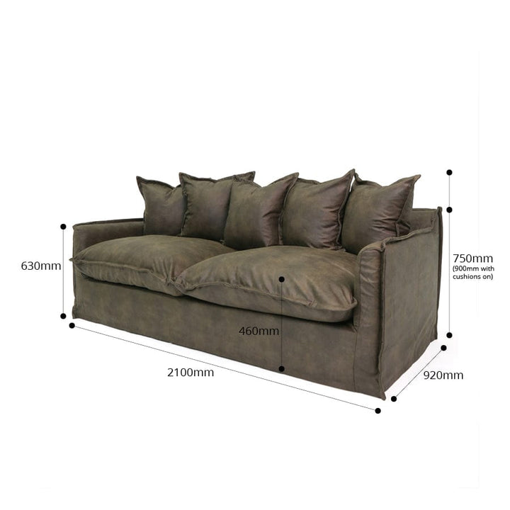 The Cloud 3 Seater Sofa with Brunswick Leatherette Slipcover By Black Mango Interiors
