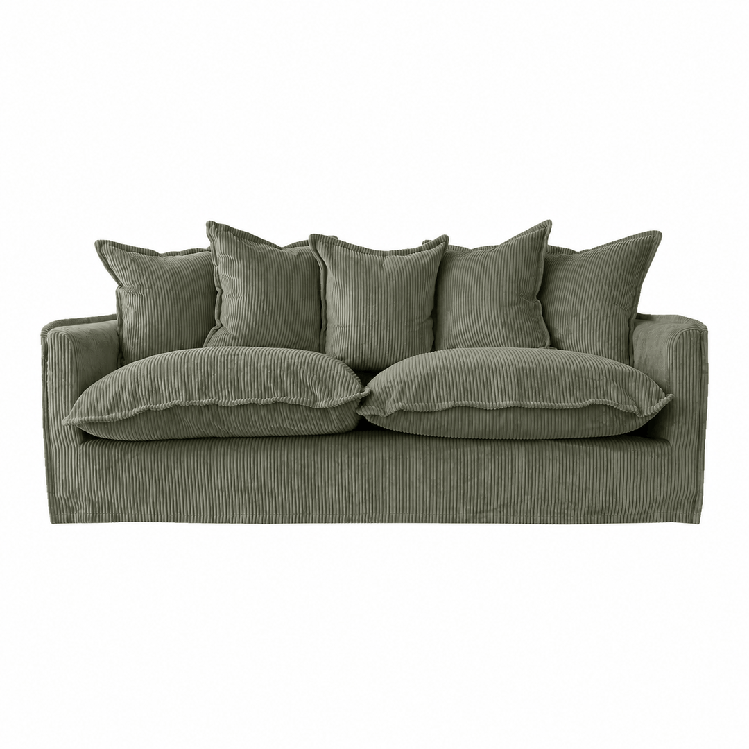 The Cloud 3 Seater Sofa with Eucalyptus Corduroy Slipcover By Black Mango Interiors