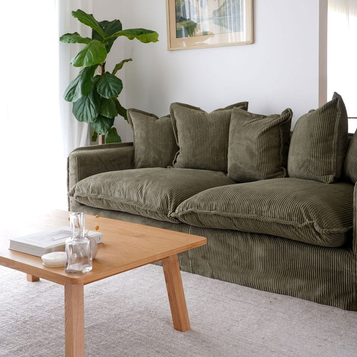 The Cloud 3 Seater Sofa with Eucalyptus Corduroy Slipcover By Black Mango Interiors