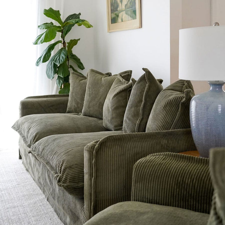 The Cloud 3 Seater Sofa with Eucalyptus Corduroy Slipcover By Black Mango Interiors