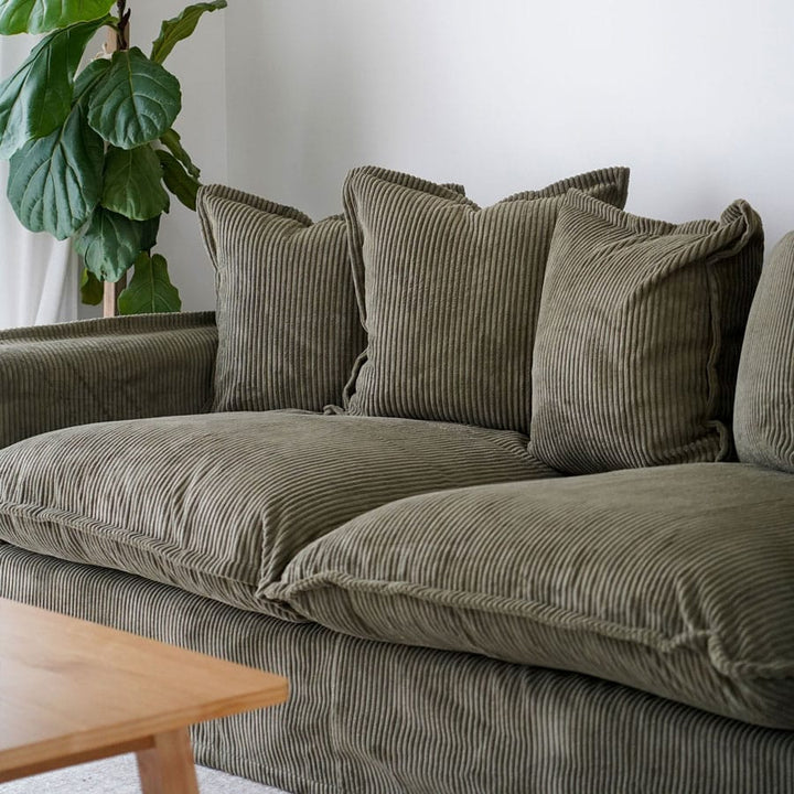 The Cloud 3 Seater Sofa with Eucalyptus Corduroy Slipcover By Black Mango Interiors