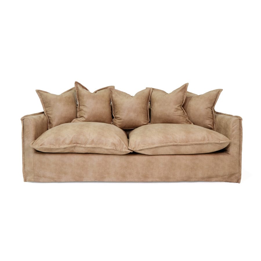 The Cloud 3 Seater Sofa with Fawn Leatherette Slipcover By Black Mango Interiors