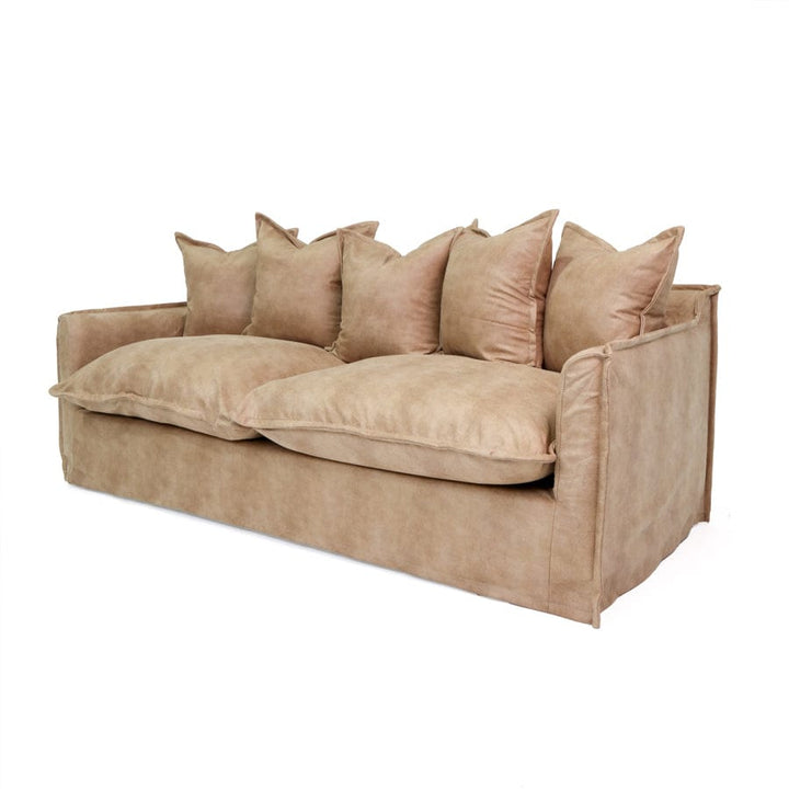 The Cloud 3 Seater Sofa with Fawn Leatherette Slipcover By Black Mango Interiors