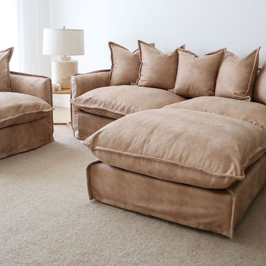 The Cloud 3 Seater Sofa with Fawn Leatherette Slipcover By Black Mango Interiors